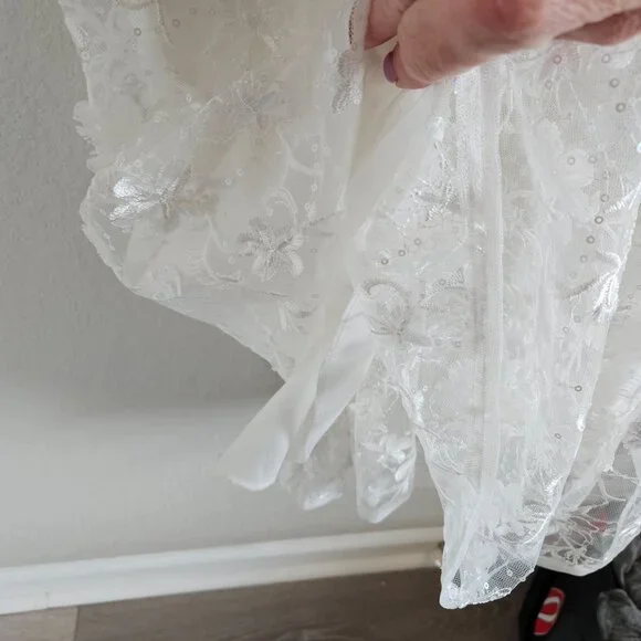 Adrianna Papell Woman SZ 10 NWT  3D Embroidered High Low Dress Ivory Fairy - Picture 4 of 10